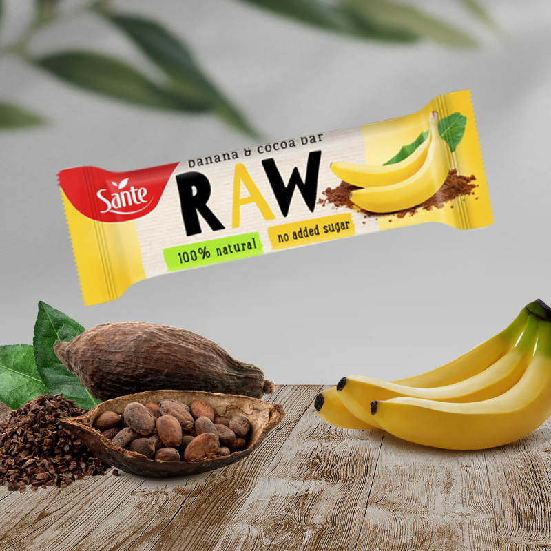 p1sante9924 36x raw barra de fruta sabor a banana amp chocolate 35g fitness, nutrition